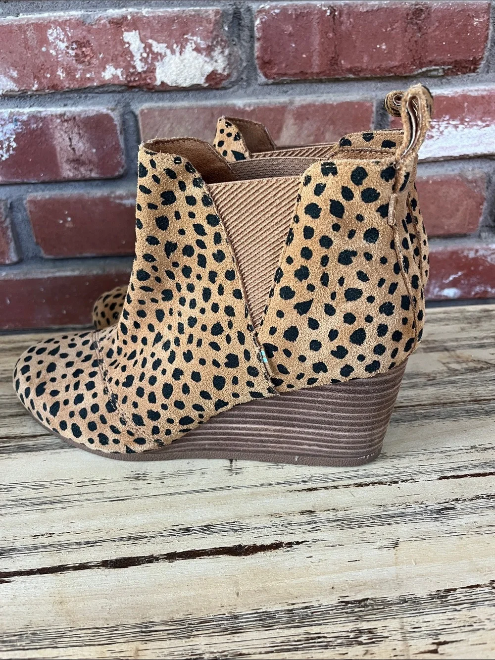 Toms Tan and Black Cheetah Print Suede Ankle Booties